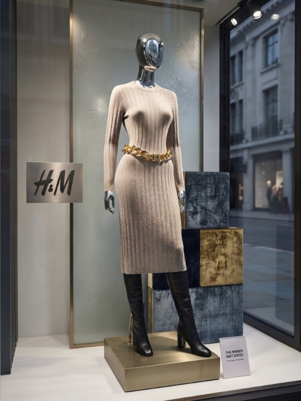 H&M Rib-knit Dress Midi Brown Large